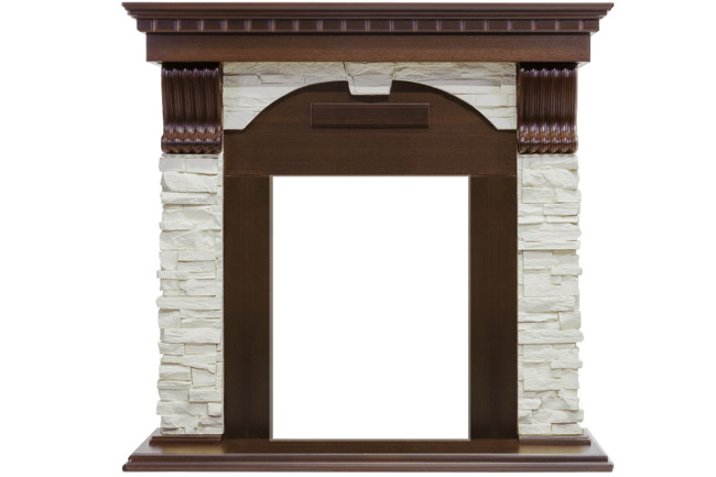 Каминокомплект Dublin угловой - Темный дуб / Сланец белый с очагом Fobos FX M Brass в Новосибирске Каминокомплект Dublin угловой - Темный дуб / Сланец белый с очагом Fobos FX M Brass в Новосибирске