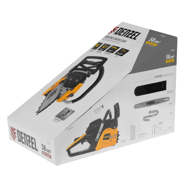 Пила цепная бензиновая DGS-5820, шина 50 см, 58 см3, 4.1 л.с, шаг 0.325, паз 1.5 мм, 76 звеньев Denzel в Новосибирске