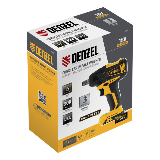Гайковерт ударный аккумуляторный бесщет CIW-IB-300-0, Li-ion, 18В, 300Нм Denzel в Новосибирске