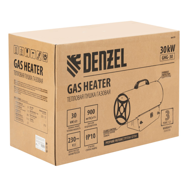 Газовая тепловая пушка GHG-30, 30 кВт, 900 м3/ч, пропан-бутан Denzel в Новосибирске Газовая тепловая пушка GHG-30, 30 кВт, 900 м3/ч, пропан-бутан Denzel в Новосибирске