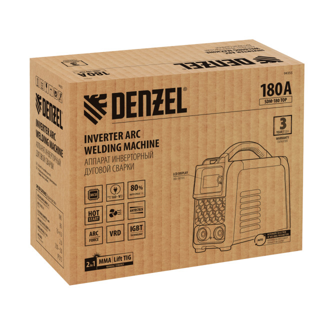 Аппарат инвертор. дуговой сварки SDM-180 Top, 180 А, ПВ 80% Denzel в Новосибирске