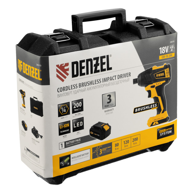 Винтоверт ударный аккумуляторный бесщет CID-IB-200 18В Li-Ion Denzel в Новосибирске